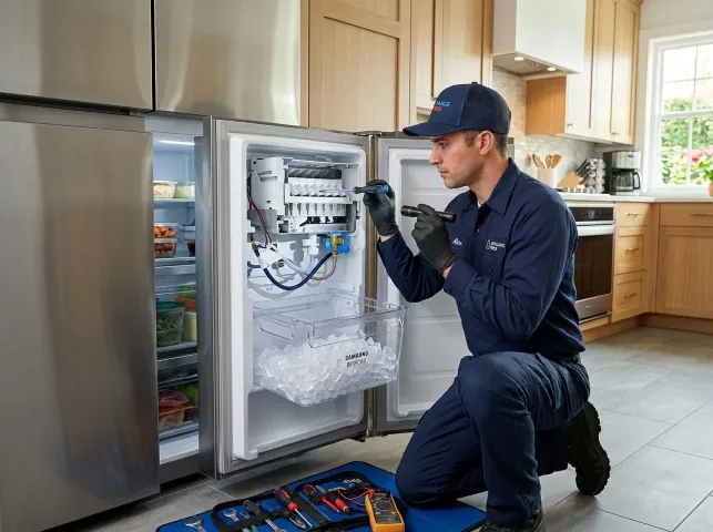 Appliance Repair Hero technician repairing a refrigerator ice maker in Bouckville, NY