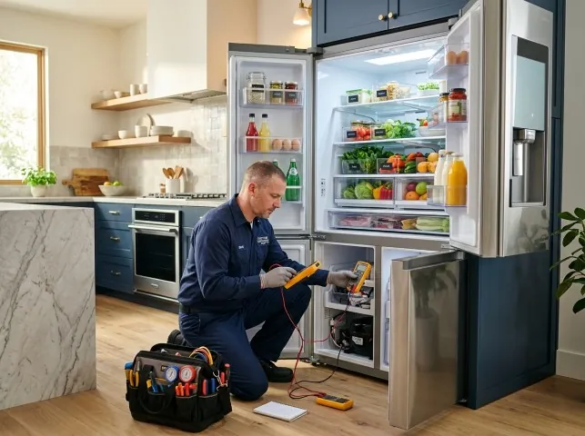 Appliance Repair Hero refrigerator technician testing a fridge on a Bouckville, NY service call